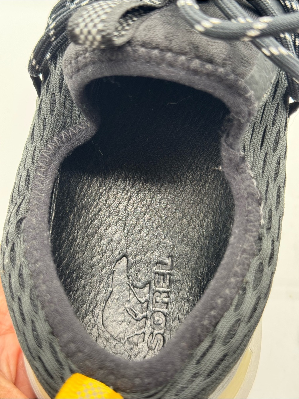 Sorel Men's Black Knit Lace-Up Sneakers with Cream Soles and Yellow Pull Tabs - Picture 7 of 7